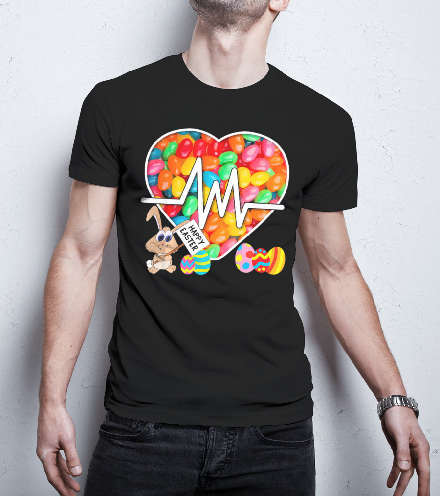 Nurses Easter Jellybean Heartbeat Happy Easter Bunny Eggs T-Shirt
