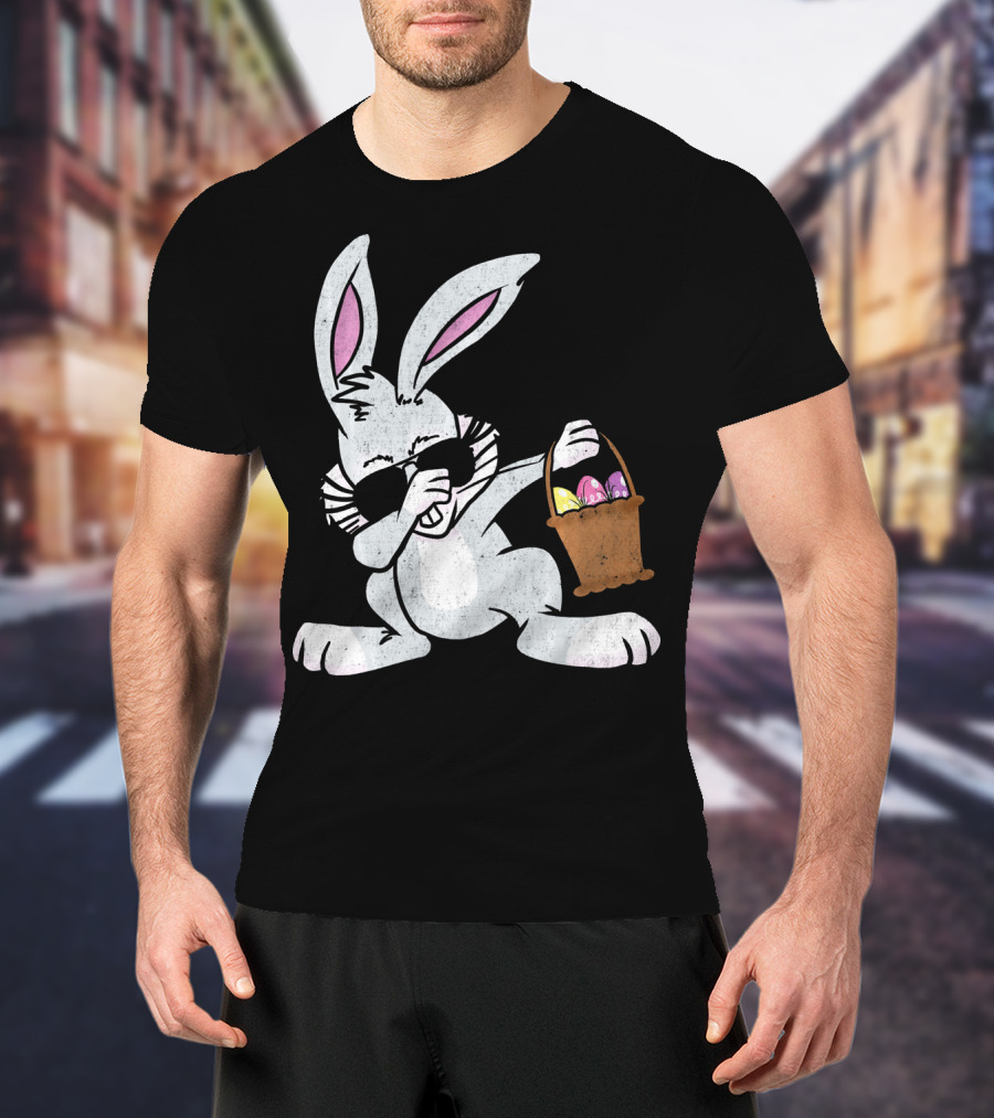 Dabbing Easter Bunny With Sunglasses And Basket Of Colorful Eggs T-Shirt