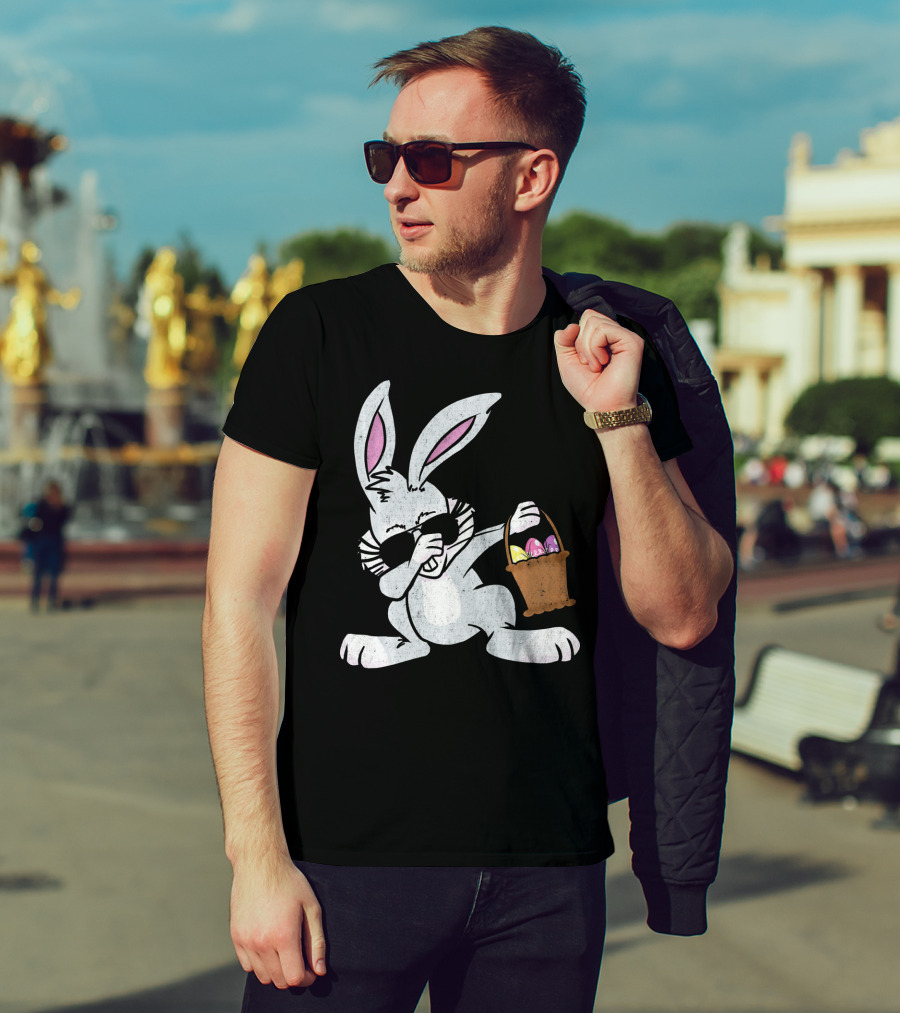 Dabbing Easter Bunny With Sunglasses And Basket Of Colorful Eggs T-Shirt