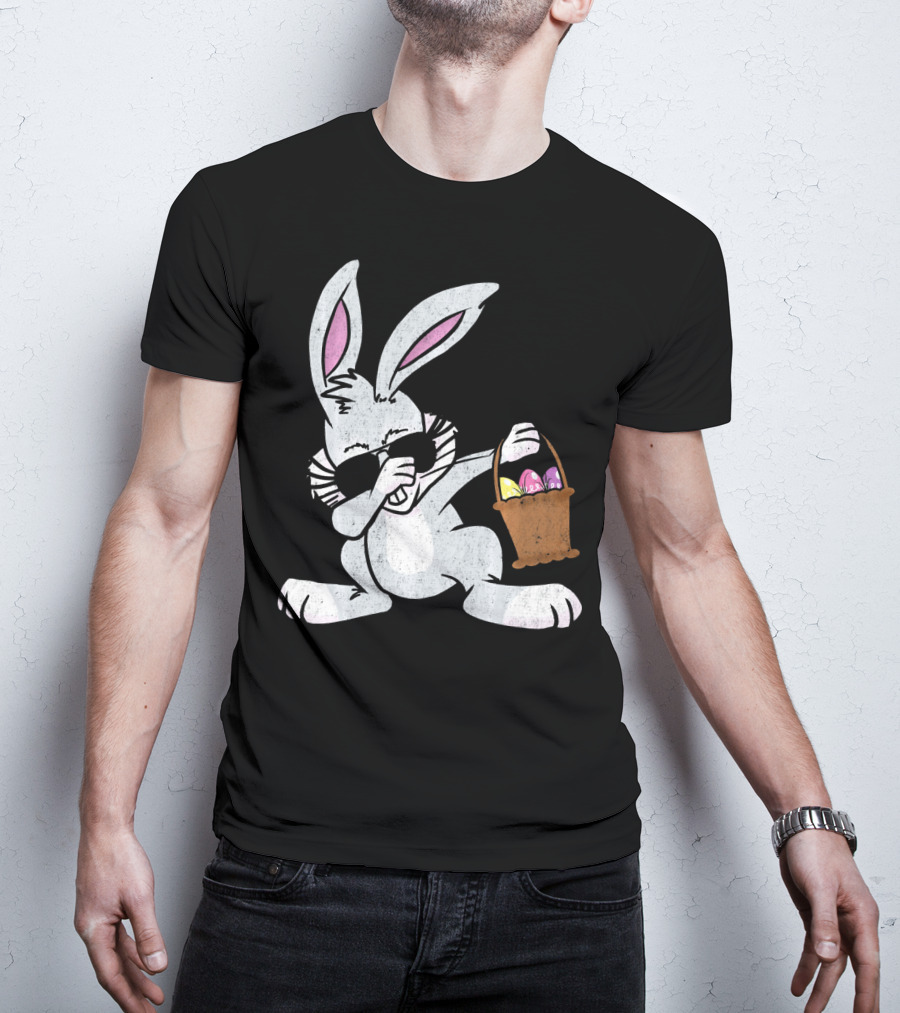 Dabbing Easter Bunny With Sunglasses And Basket Of Colorful Eggs T-Shirt