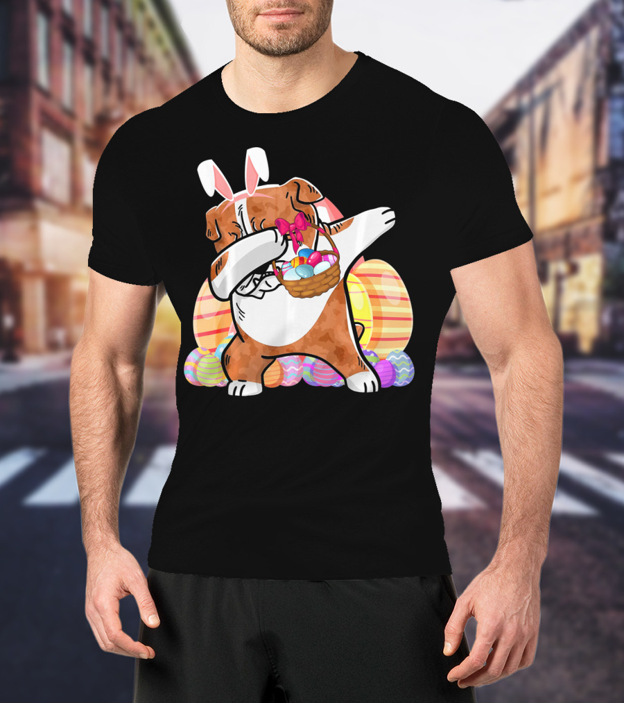 Bernese Mountain Dog Dabbing With Easter Bunny Ears And Eggs Basket T-Shirt