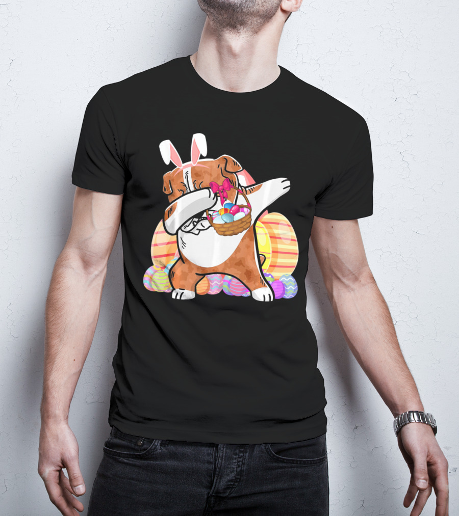 Bernese Mountain Dog Dabbing With Easter Bunny Ears And Eggs Basket T-Shirt