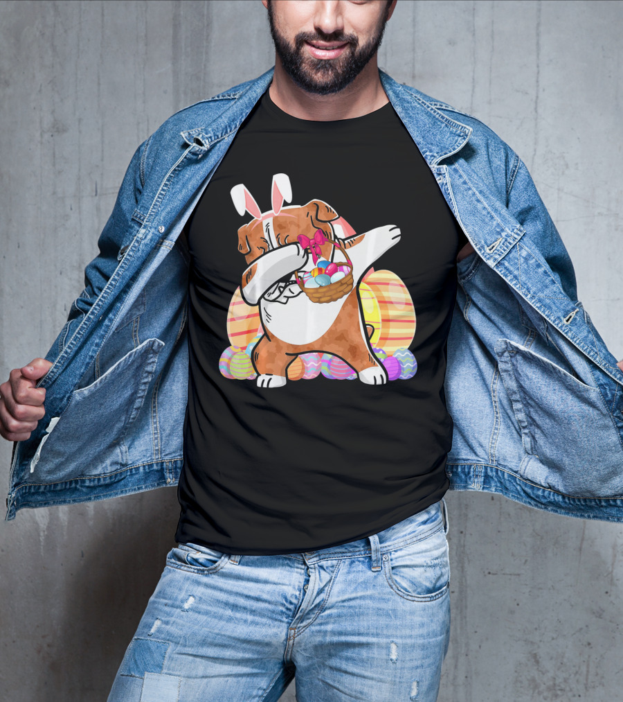 Bernese Mountain Dog Dabbing With Easter Bunny Ears And Eggs Basket T-Shirt