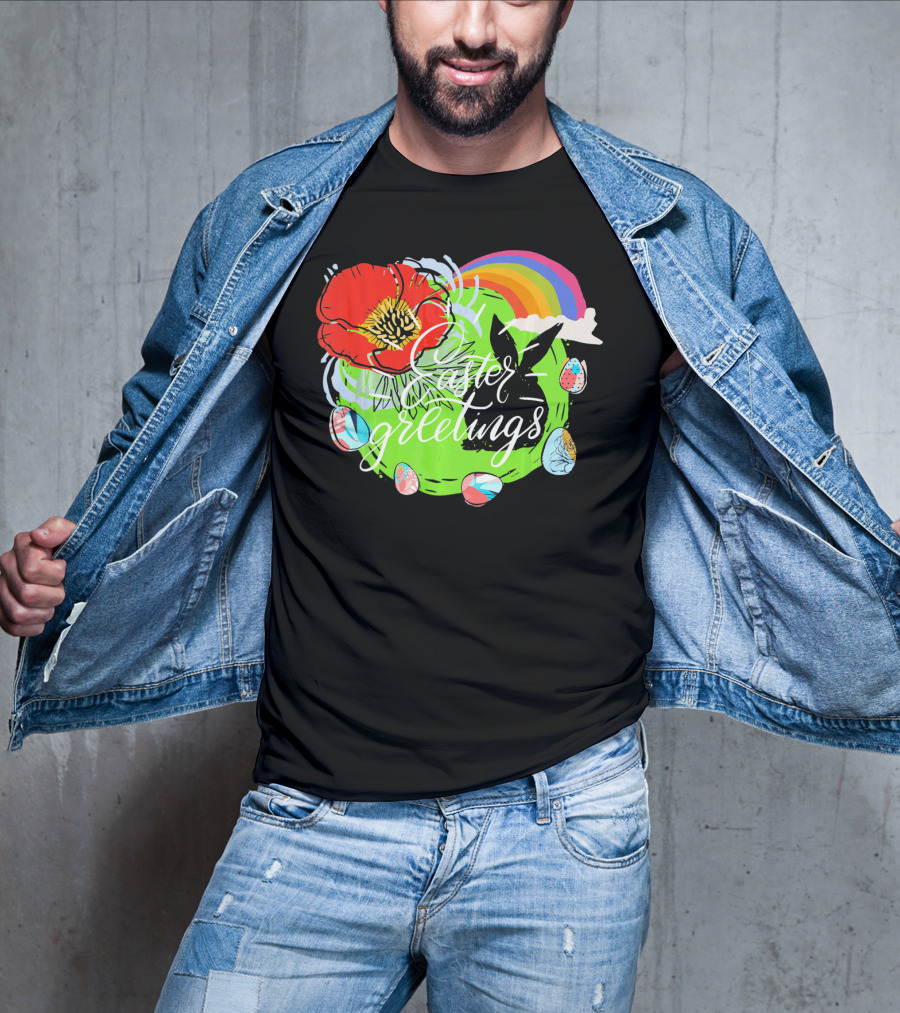 Easter Greetings Rainbow Bunny Eggs Poppy T-Shirt