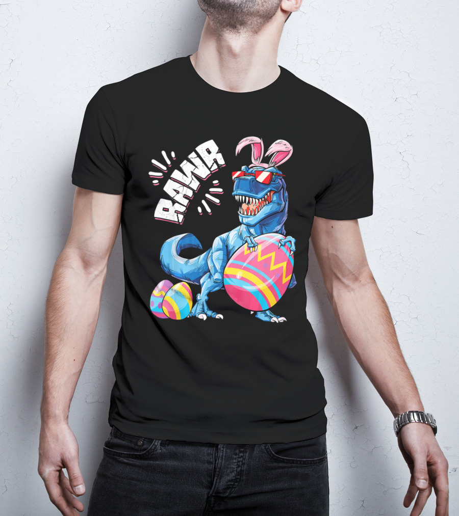 RAWR Easter Bunny Dinosaur T-Rex With Colorful Eggs T-Shirt