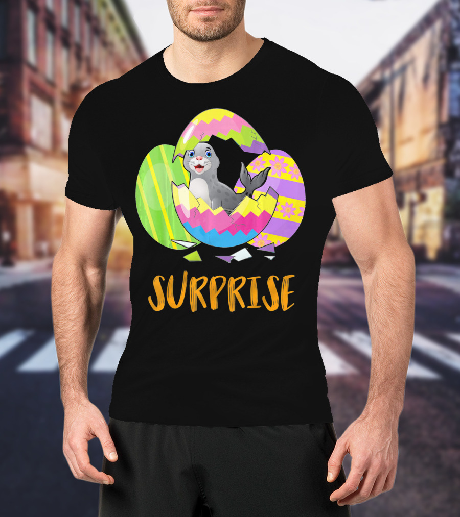 Surprise Cute Seal Bunny Funny Easter T-Shirt