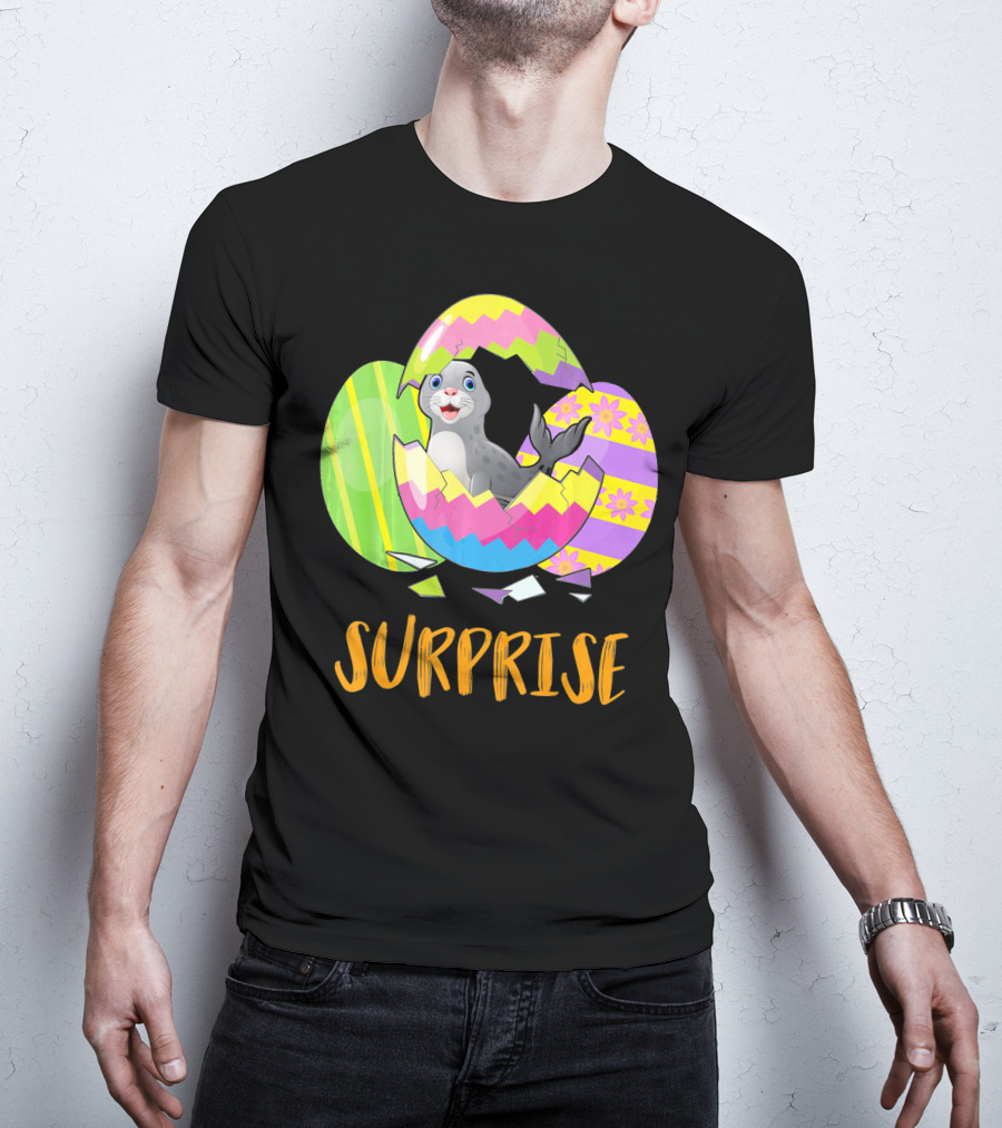 Surprise Cute Seal Bunny Funny Easter T-Shirt