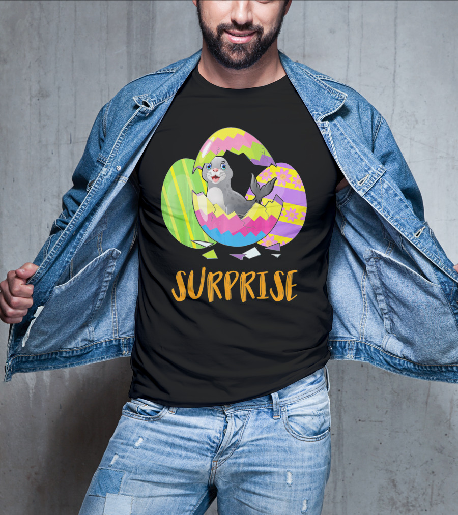 Surprise Cute Seal Bunny Funny Easter T-Shirt