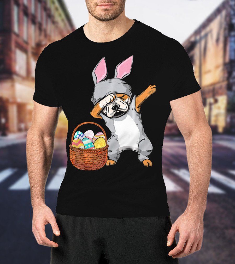 Dabbing Easter Bunny English Bulldog With Basket Of Eggs T-Shirt