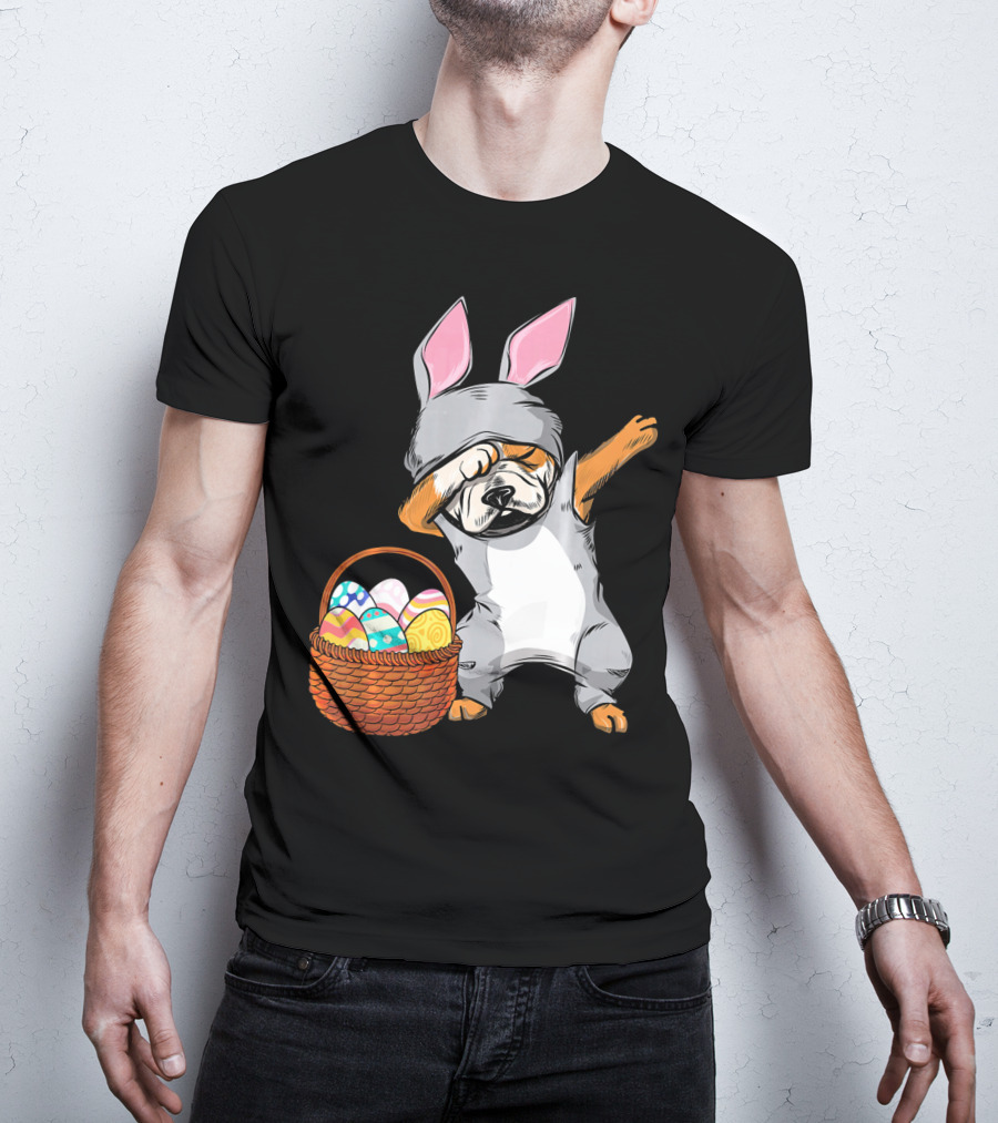 Dabbing Easter Bunny English Bulldog With Basket Of Eggs T-Shirt