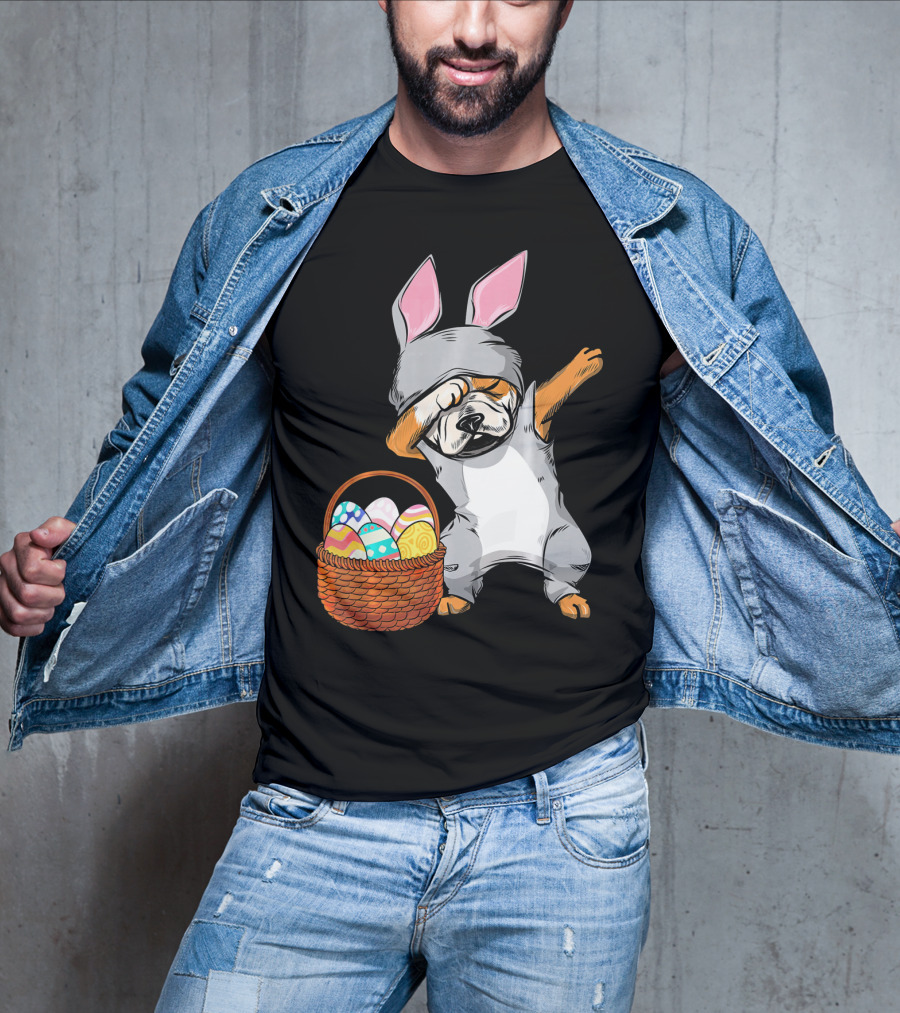 Dabbing Easter Bunny English Bulldog With Basket Of Eggs T-Shirt