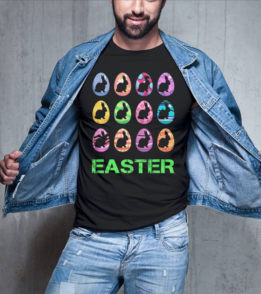 Easter Bunny Rabbit Egg Silhouettes With Colorful T-Shirt