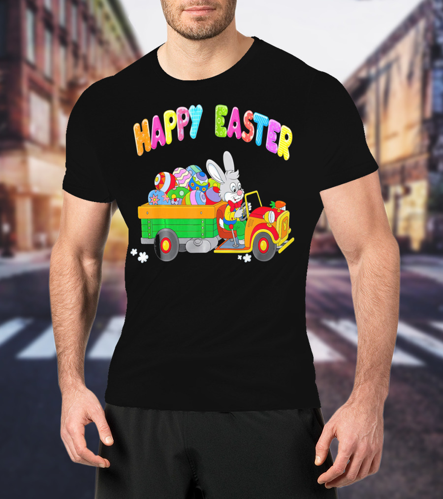 Happy Easter Bunny Driving Car With Easter Eggs T-Shirt