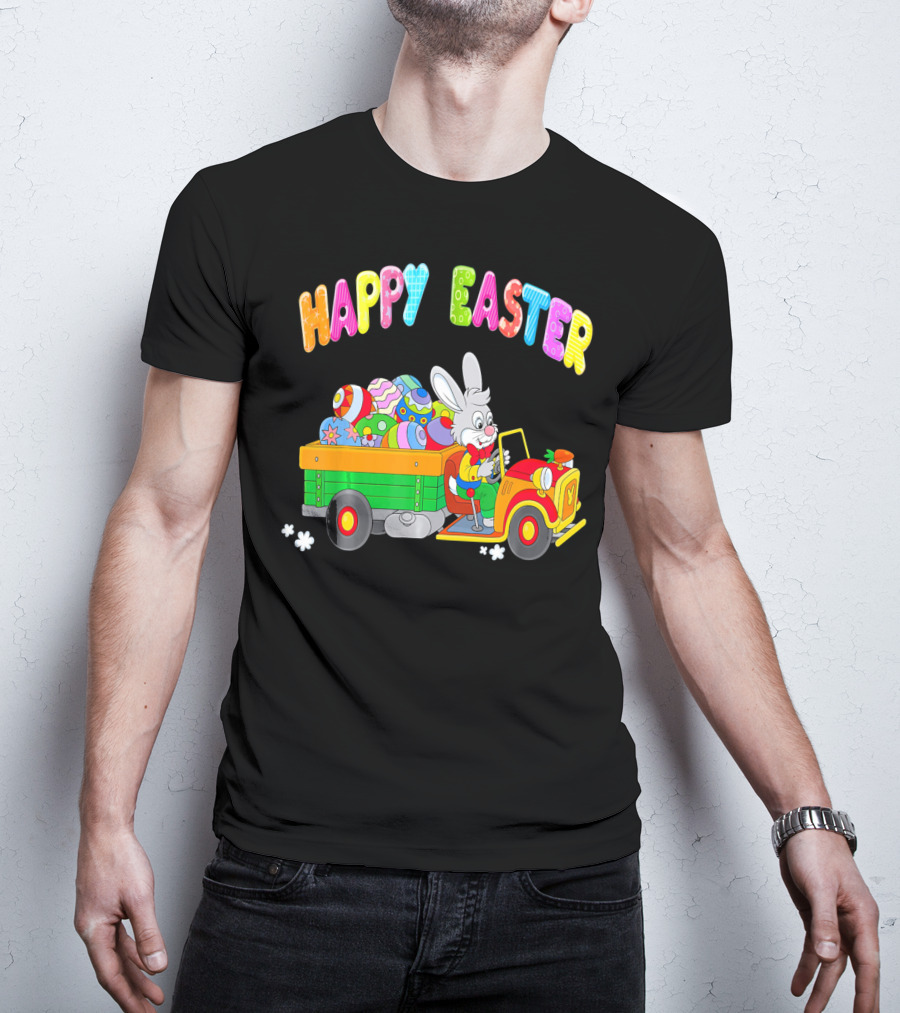 Happy Easter Bunny Driving Car With Easter Eggs T-Shirt