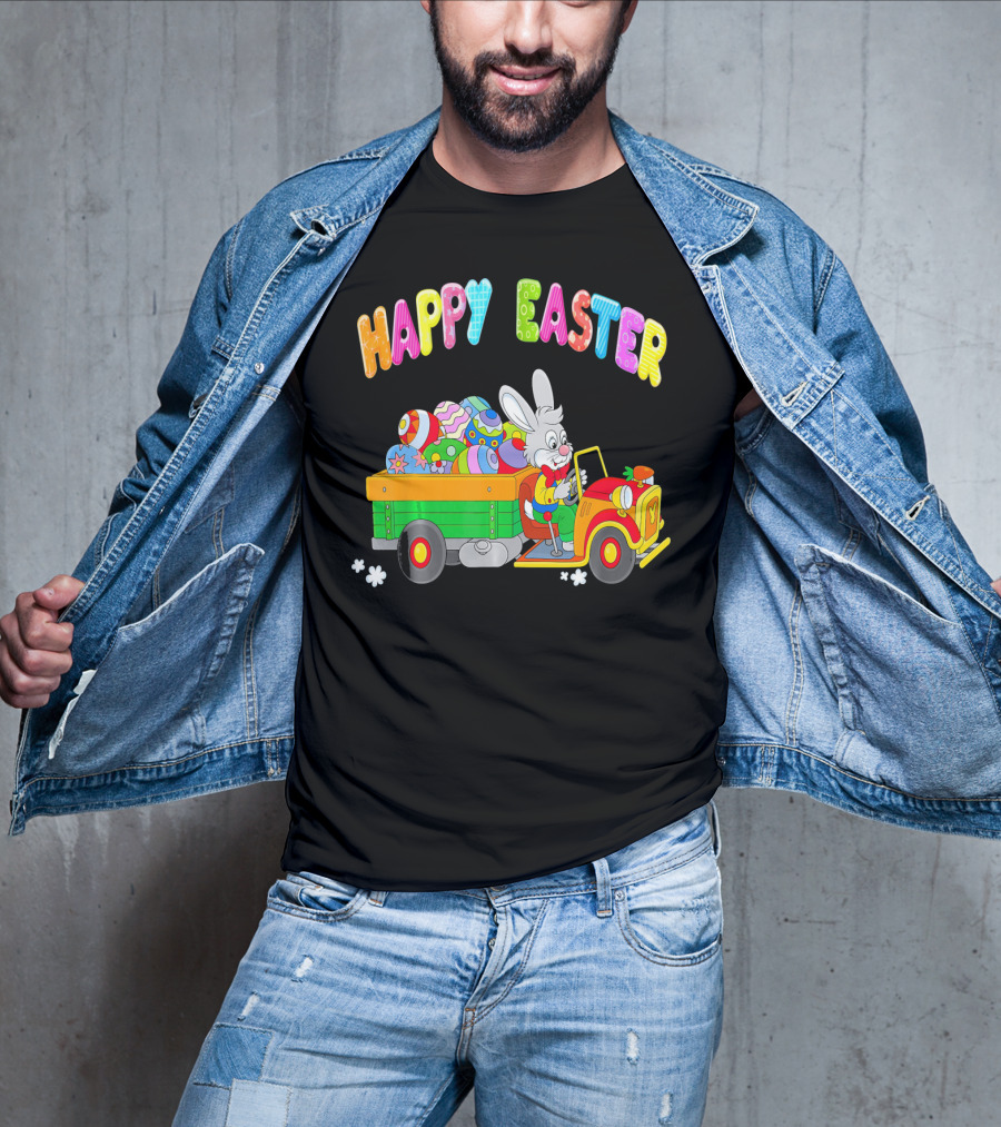 Happy Easter Bunny Driving Car With Easter Eggs T-Shirt