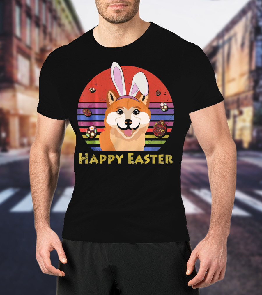 Shiba Inu With Bunny Headband Happy Easter T-Shirt