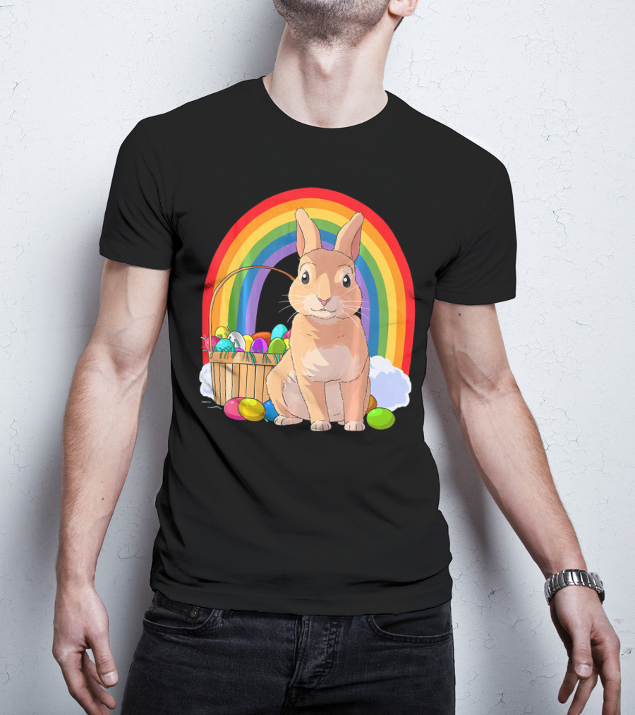 Bunny Rabbit With Easter Eggs And Rainbow For Kids Easter T-Shirt