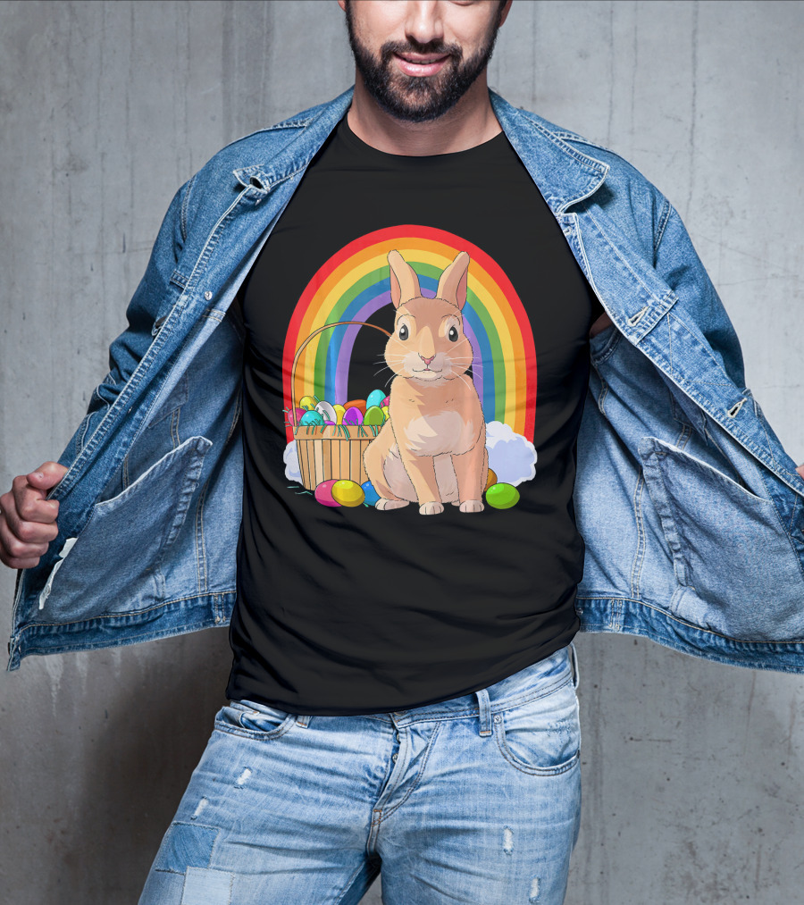 Bunny Rabbit With Easter Eggs And Rainbow For Kids Easter T-Shirt