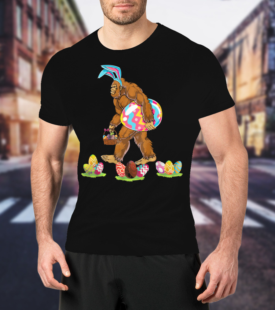 Bigfoot Easter Egg Basket Bunny Ears T-Shirt