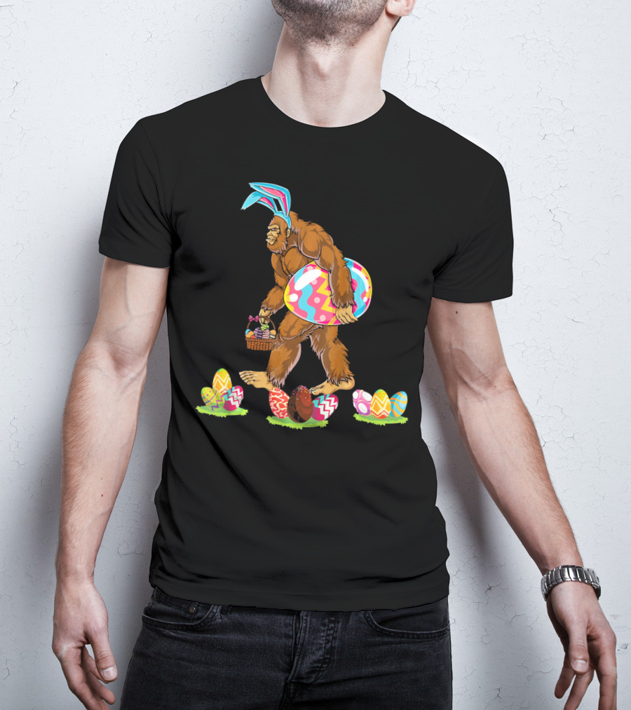 Bigfoot Easter Egg Basket Bunny Ears T-Shirt