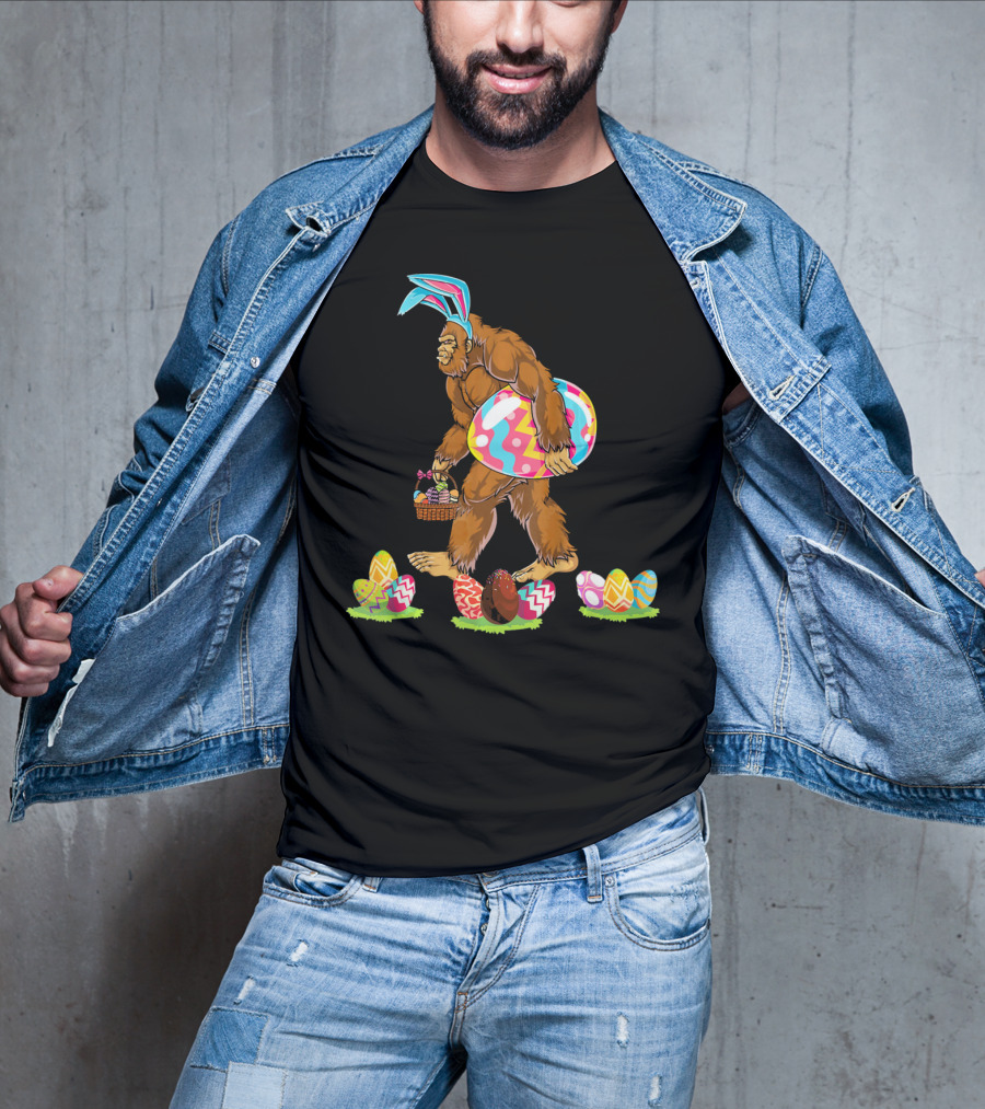 Bigfoot Easter Egg Basket Bunny Ears T-Shirt