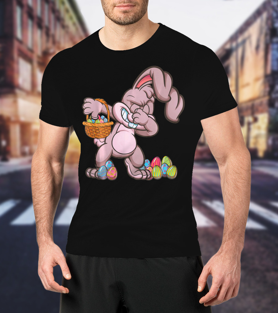 Happy Easter Dabbing Bunny With Basket And Eggs T-Shirt