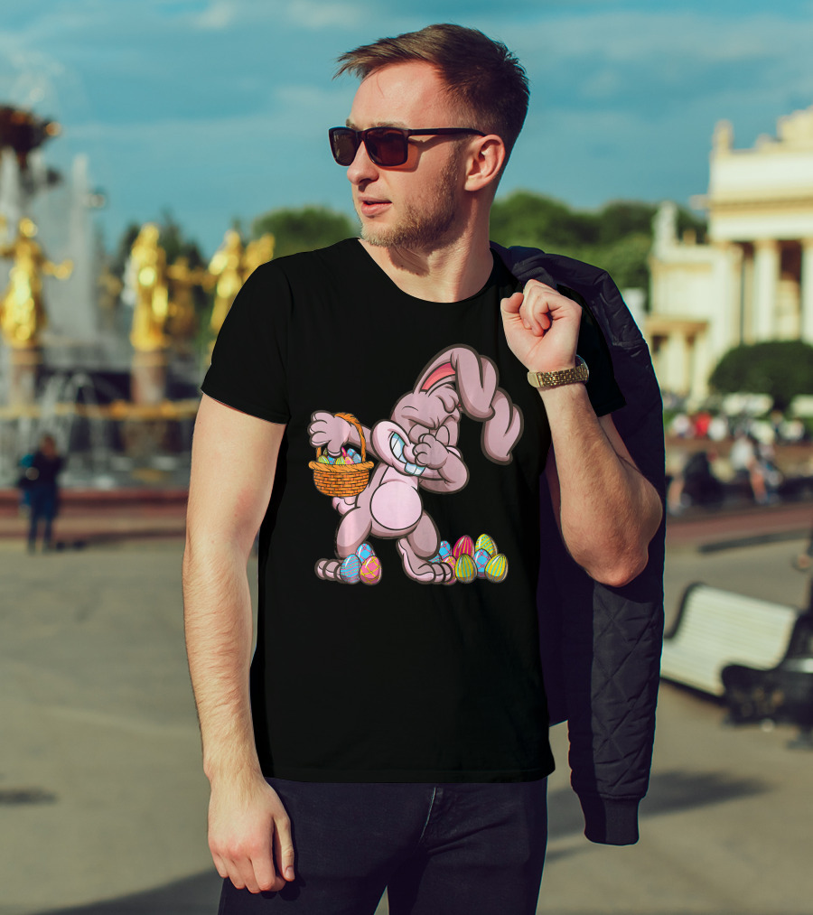 Happy Easter Dabbing Bunny With Basket And Eggs T-Shirt