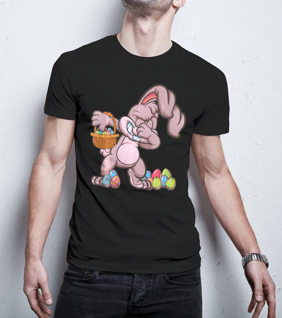 Happy Easter Dabbing Bunny With Basket And Eggs T-Shirt