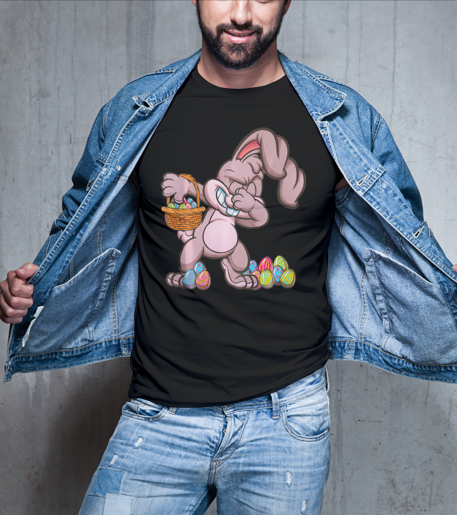 Happy Easter Dabbing Bunny With Basket And Eggs T-Shirt