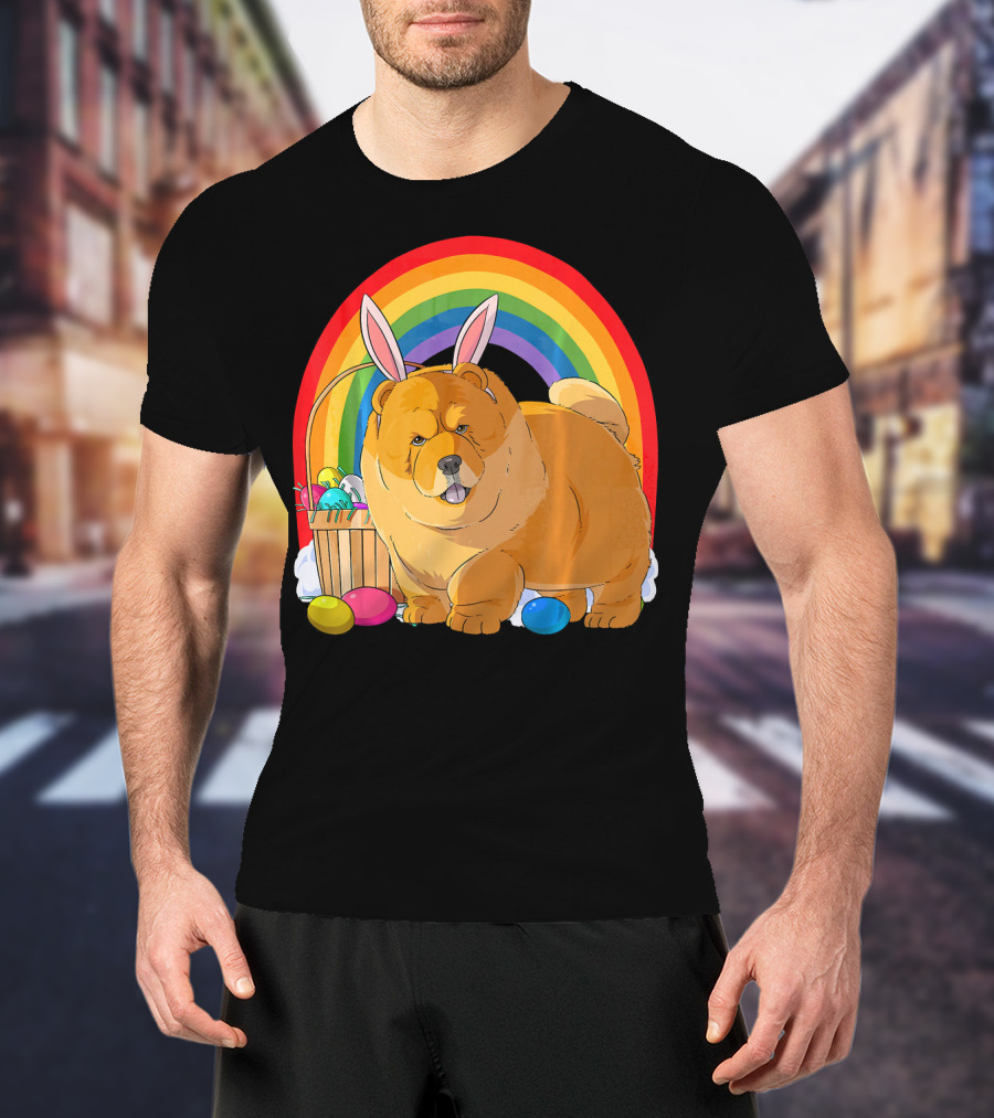 Easter Eggs Chow Chow Bunny Rabbit Dog Rainbow T-Shirt