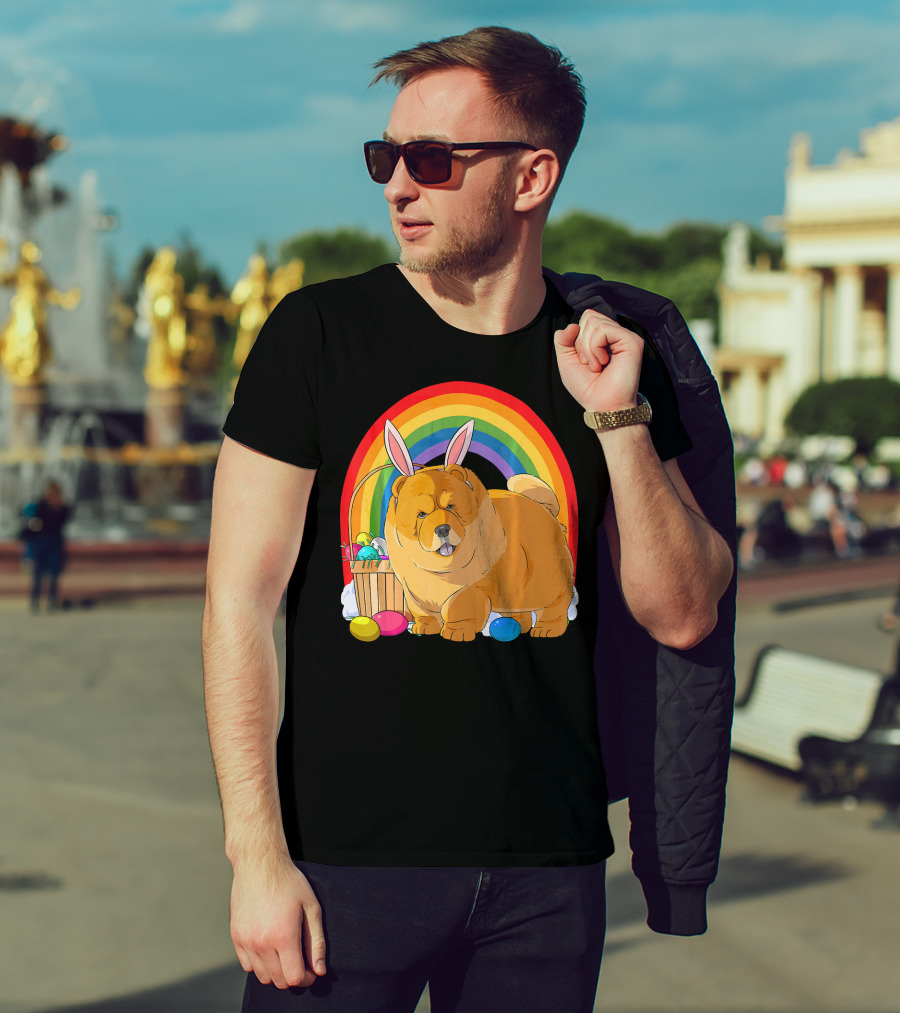 Easter Eggs Chow Chow Bunny Rabbit Dog Rainbow T-Shirt