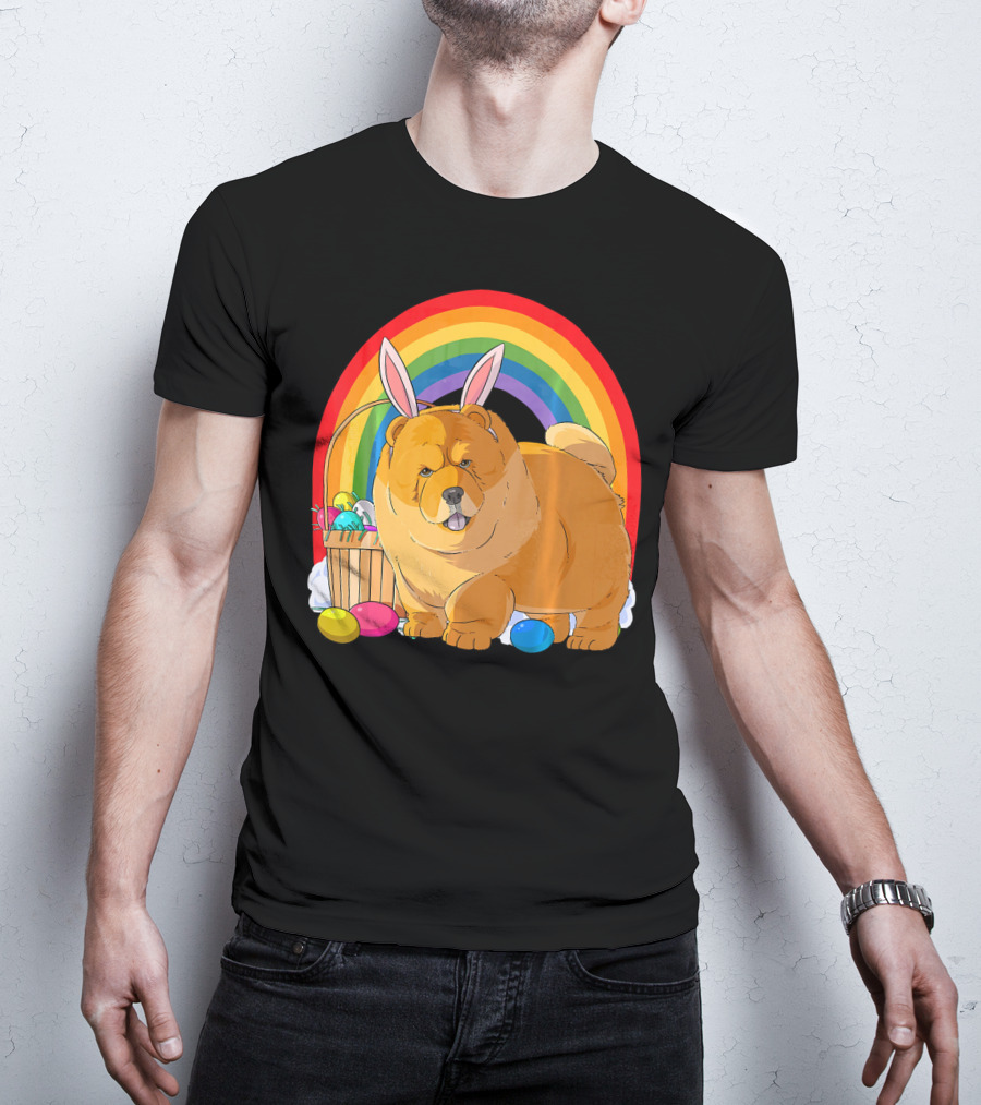 Easter Eggs Chow Chow Bunny Rabbit Dog Rainbow T-Shirt