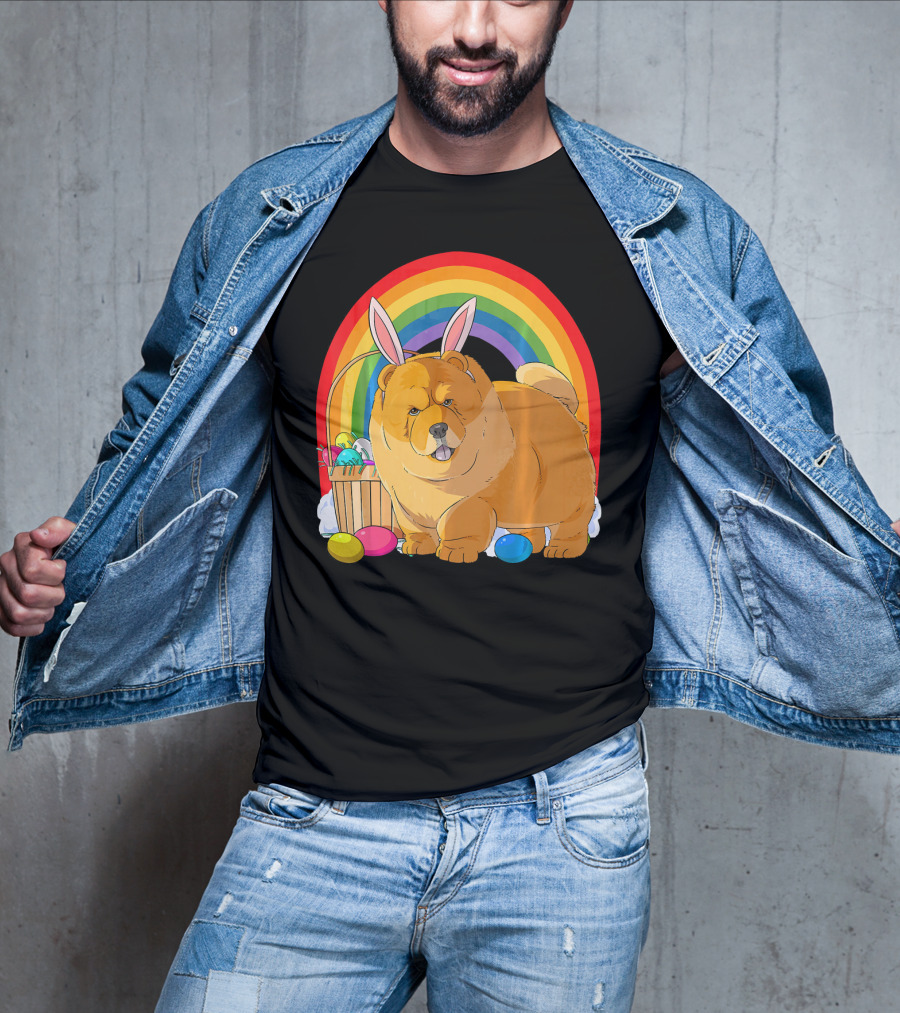 Easter Eggs Chow Chow Bunny Rabbit Dog Rainbow T-Shirt