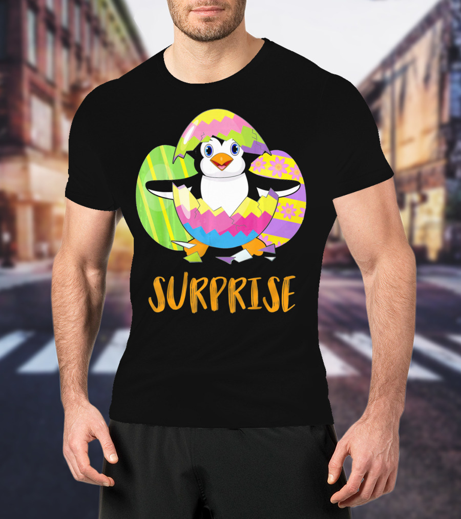 Surprise Cute Penguin Bunny Funny Easter T-Shirt