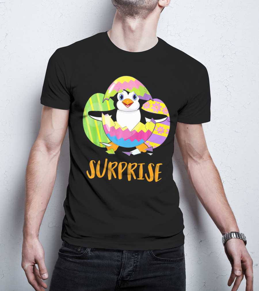 Surprise Cute Penguin Bunny Funny Easter T-Shirt