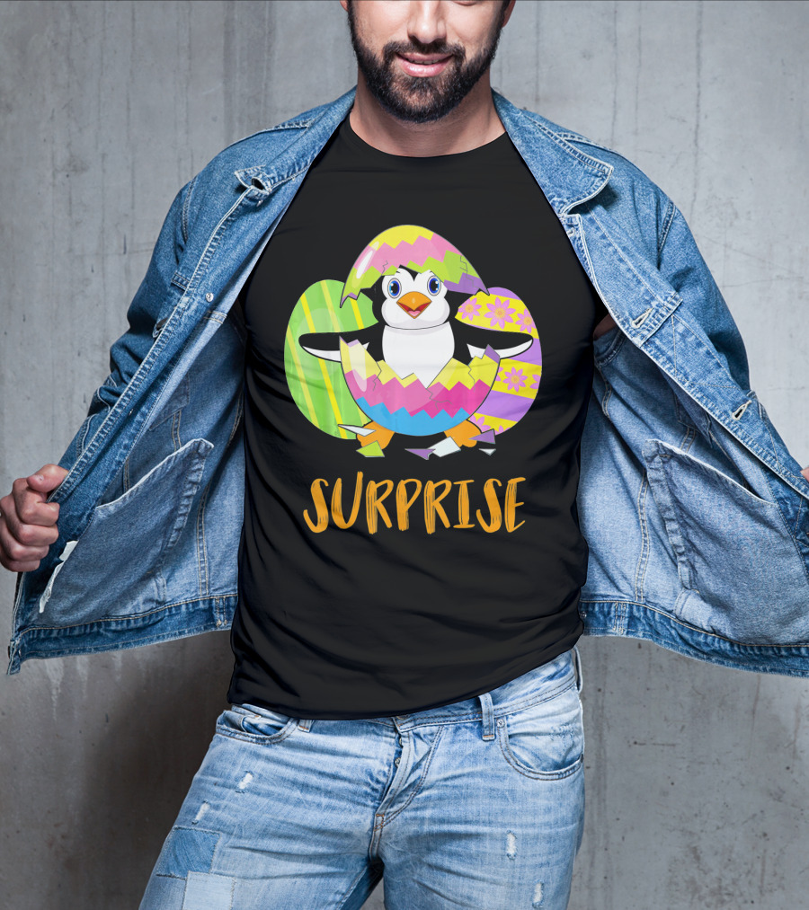 Surprise Cute Penguin Bunny Funny Easter T-Shirt