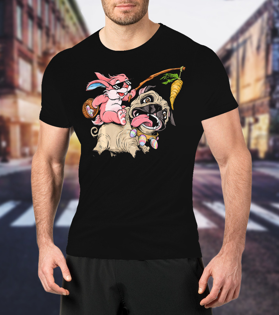 Easter Bunny Pug With Carrot And Basket Adventure T-Shirt