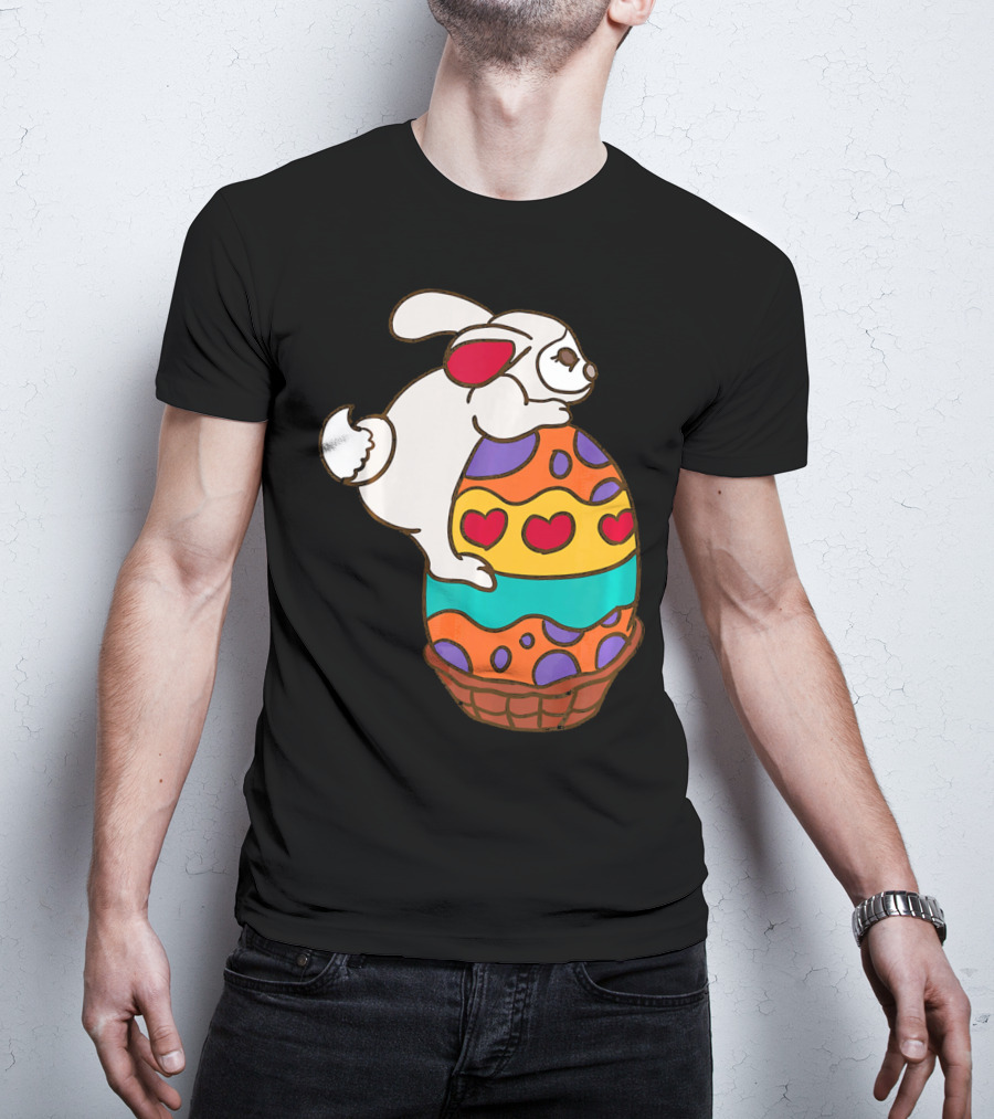 Easter Bunny Hugging Colorful Heart Patterned Egg T-Shirt