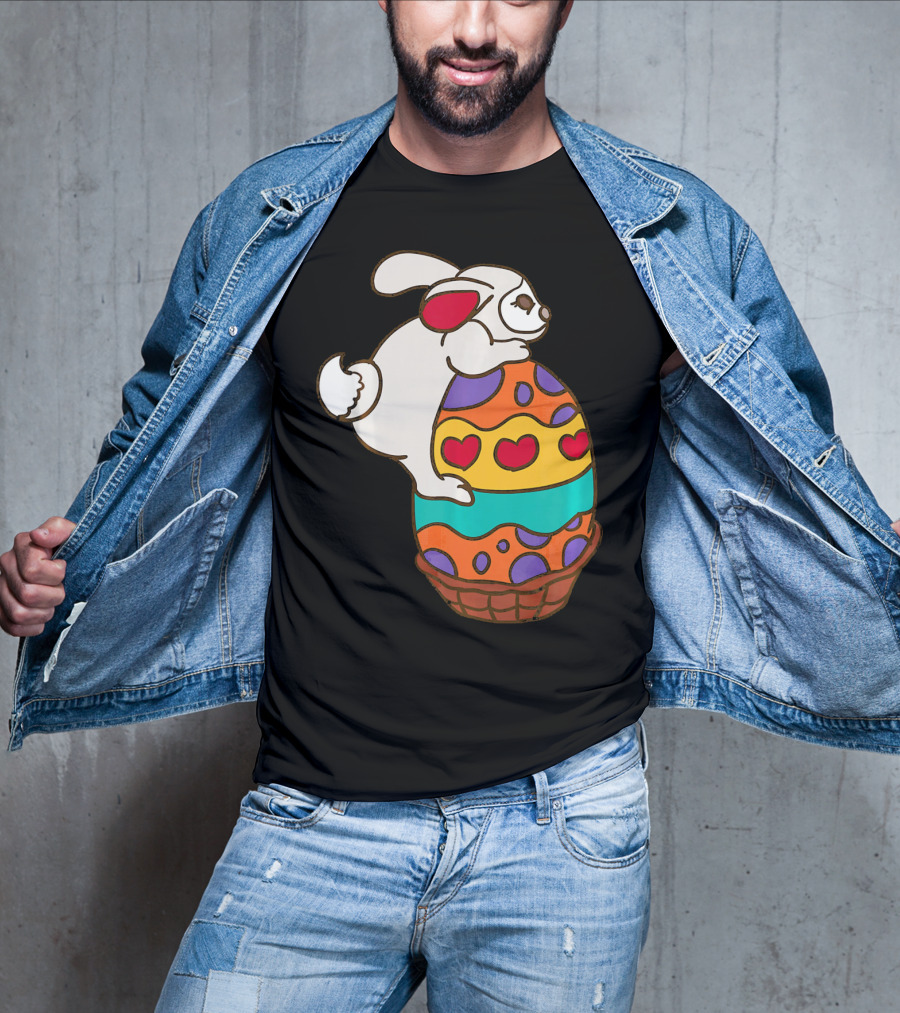 Easter Bunny Hugging Colorful Heart Patterned Egg T-Shirt