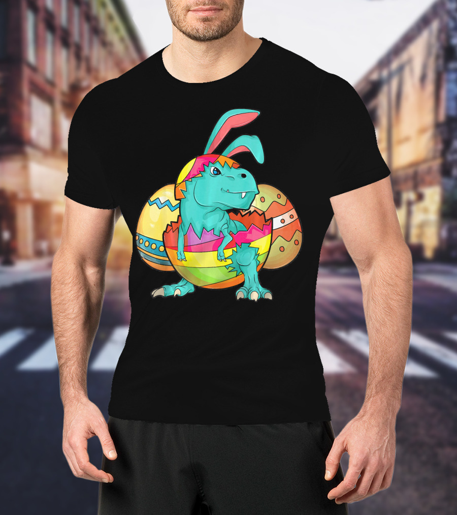 Easter Bunny Dinosaur Cute Rex Lover In Colorful Eggshell T-Shirt