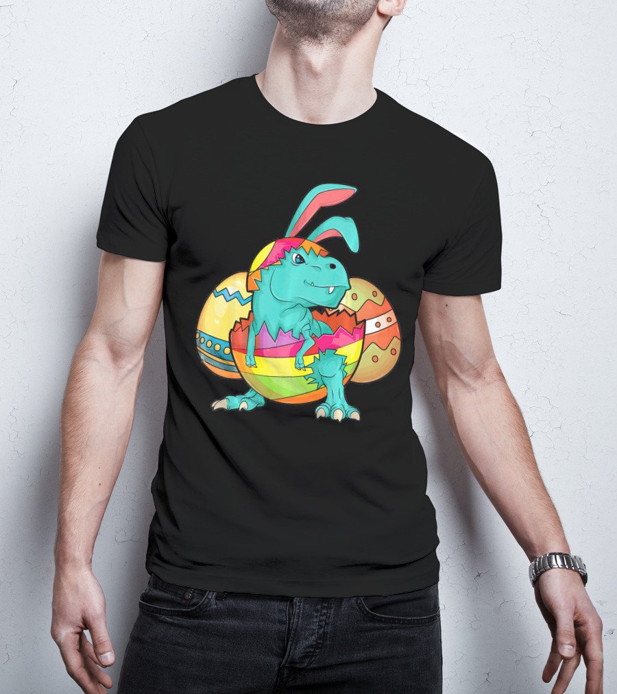 Easter Bunny Dinosaur Cute Rex Lover In Colorful Eggshell T-Shirt