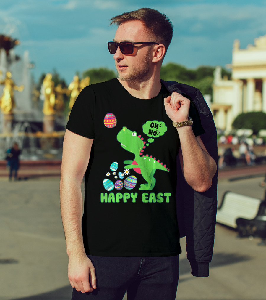 HAPPY EAST OH NO Cute Dinosaur With Easter Eggs T-Shirt
