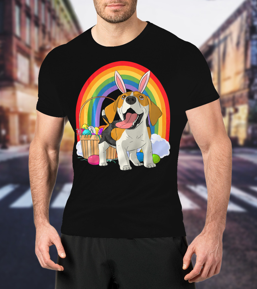 Easter Eggs Beagle Bunny Dog Rainbow Basket T-Shirt
