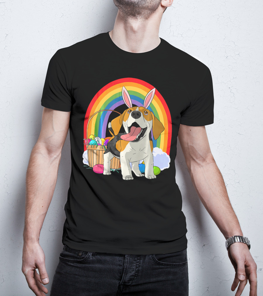 Easter Eggs Beagle Bunny Dog Rainbow Basket T-Shirt