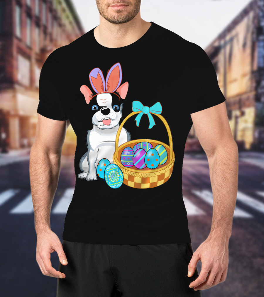 French Bulldog With Bunny Ears And Easter Egg Basket T-Shirt