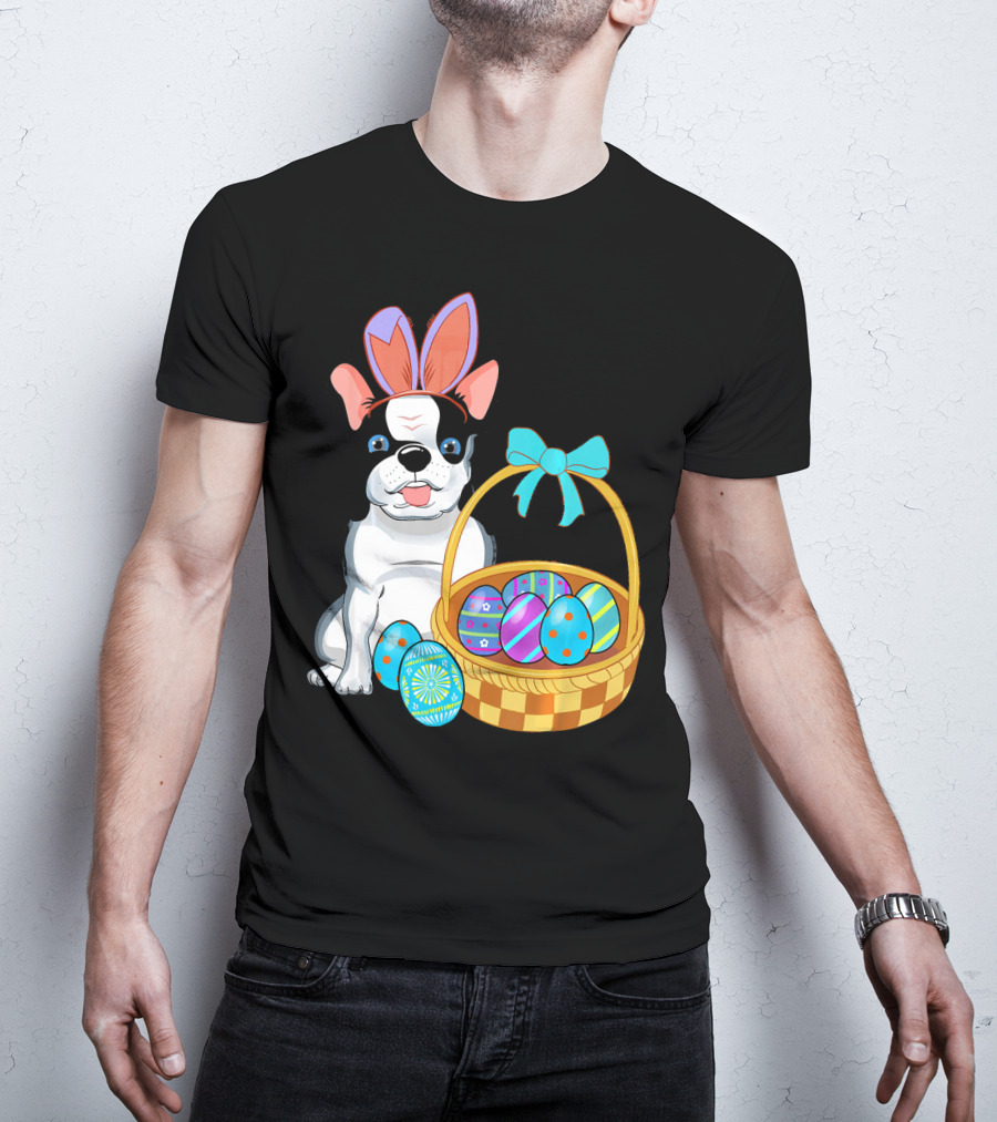 French Bulldog With Bunny Ears And Easter Egg Basket T-Shirt