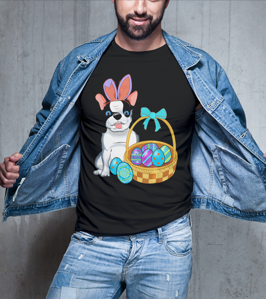 French Bulldog With Bunny Ears And Easter Egg Basket T-Shirt