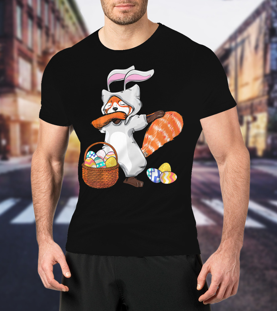 Dabbing Easter Bunny Red Panda With Basket Of Colorful Eggs T-Shirt