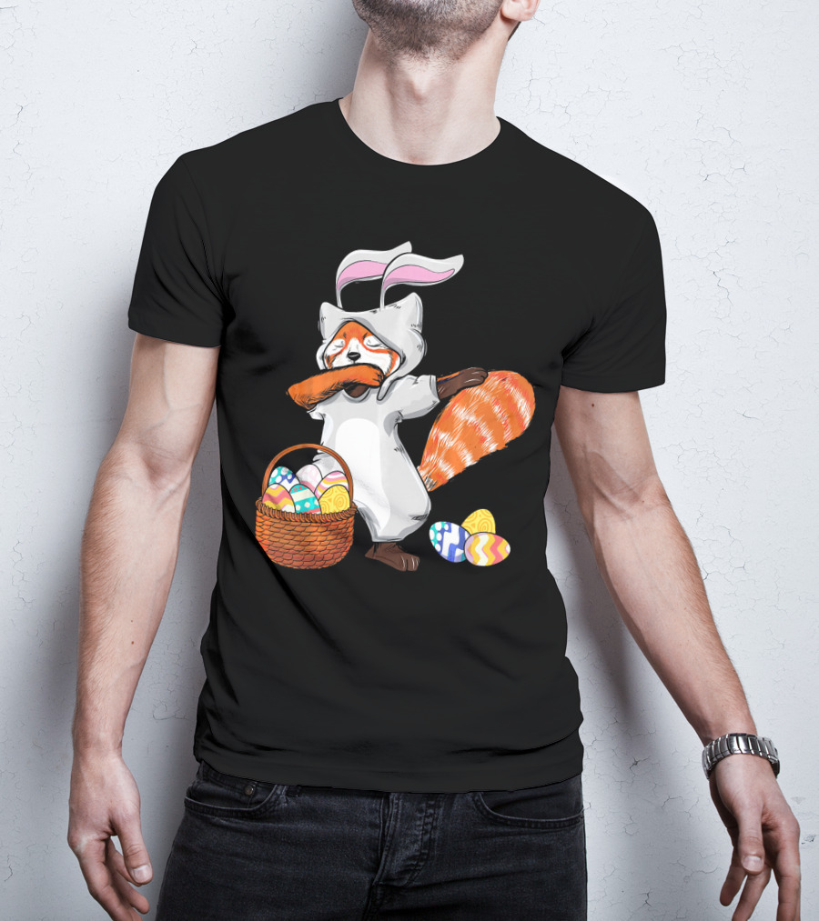 Dabbing Easter Bunny Red Panda With Basket Of Colorful Eggs T-Shirt