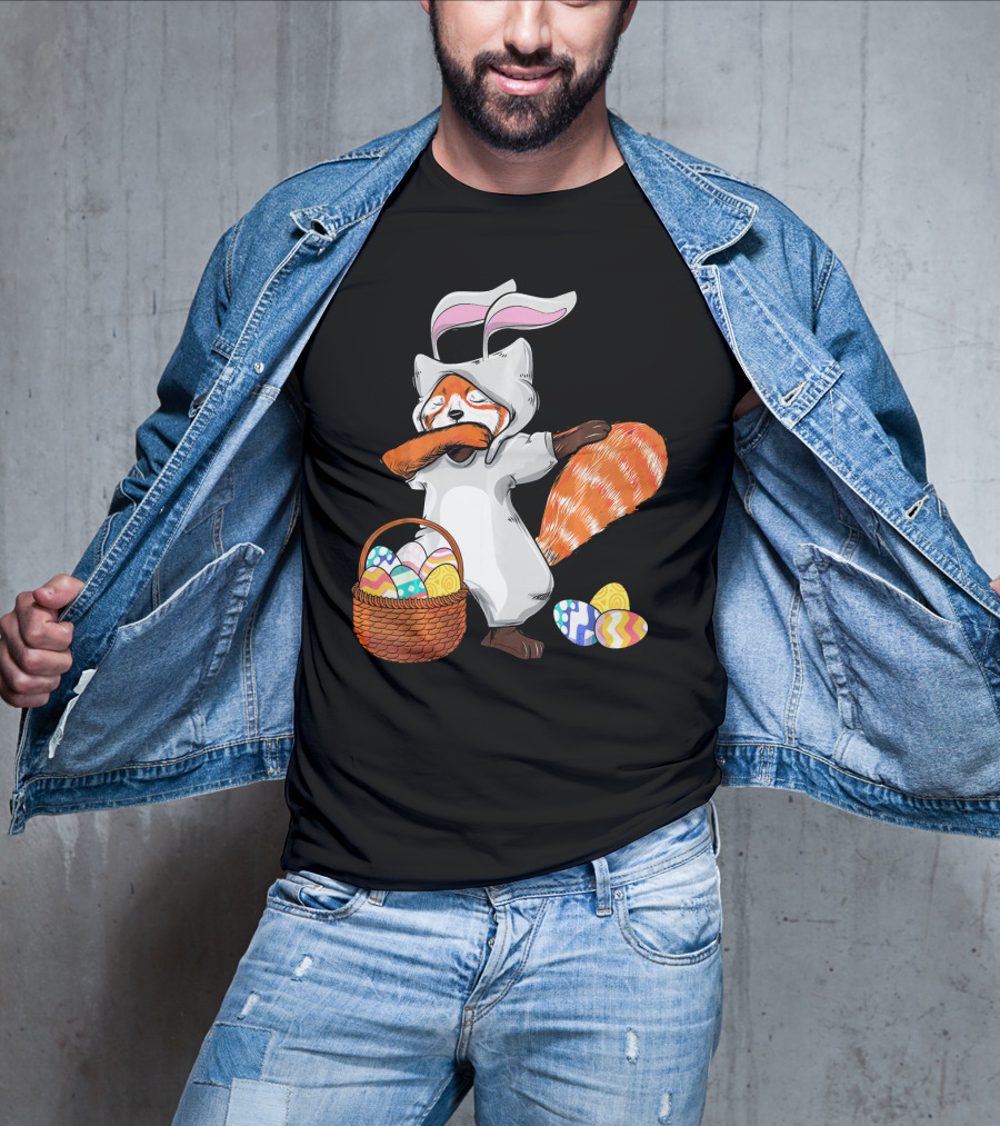 Dabbing Easter Bunny Red Panda With Basket Of Colorful Eggs T-Shirt